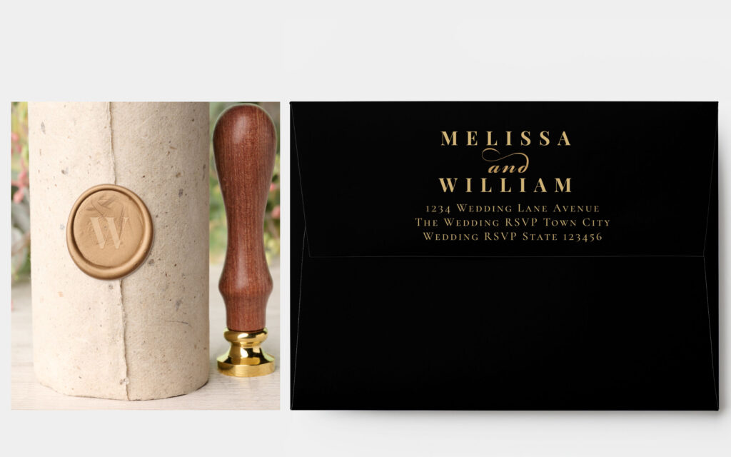 Black Gold Wedding Envelope & Wax Seal Stamper