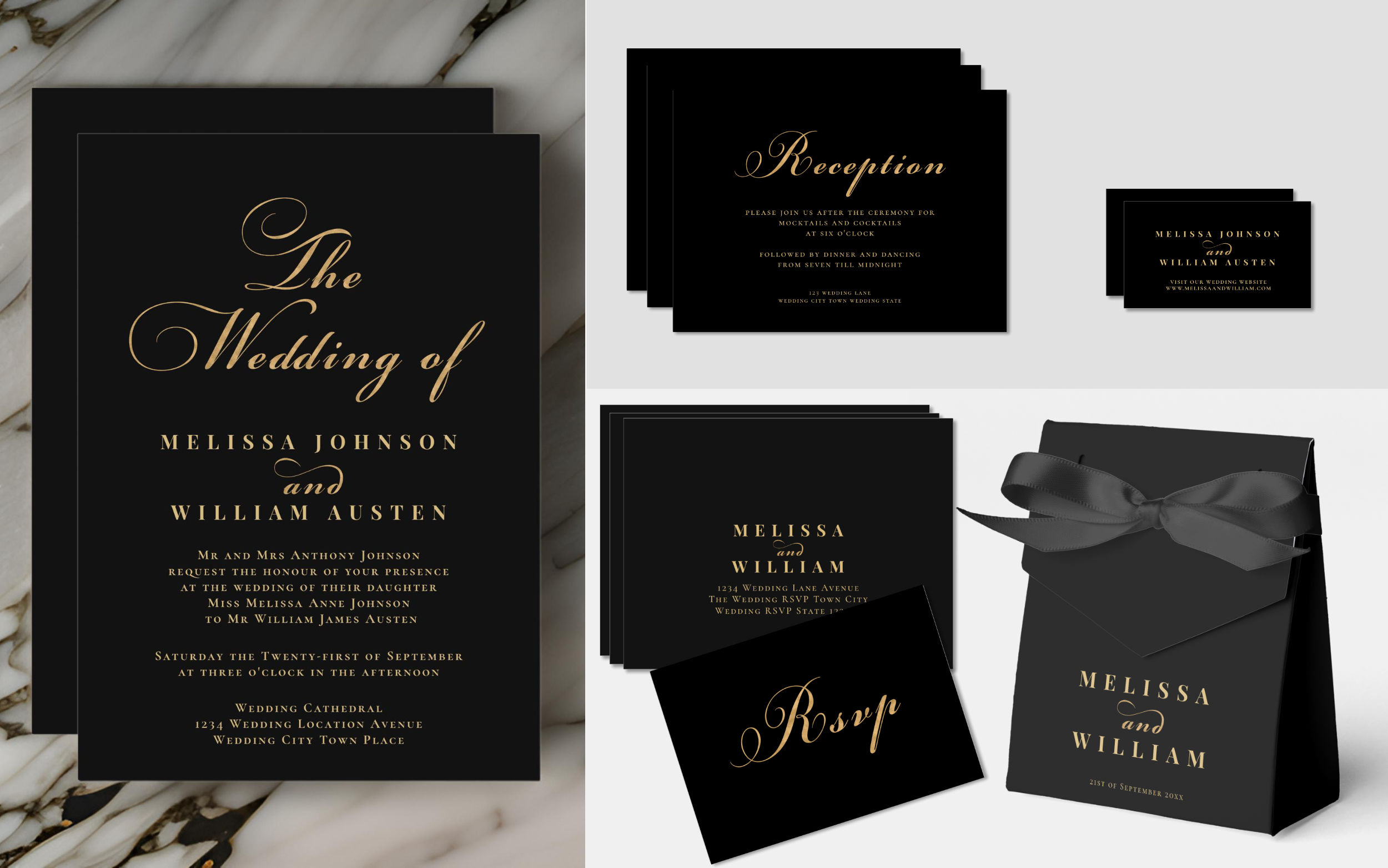 You are currently viewing Gold Script Black Wedding Invitation Suite