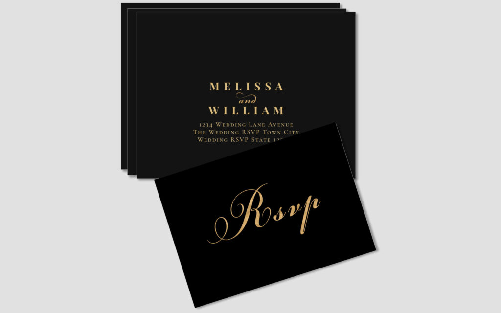 Black Gold Wedding RSVP & Envelopes by Austen & Grace