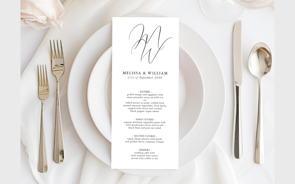 Day Of Stationery Wedding Invitation SuiteElegant Monogram Menu Wedding