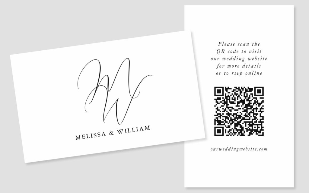 Elegant Monogram Website Enclosure Cards With Personalized QR Code for your Wedding Website