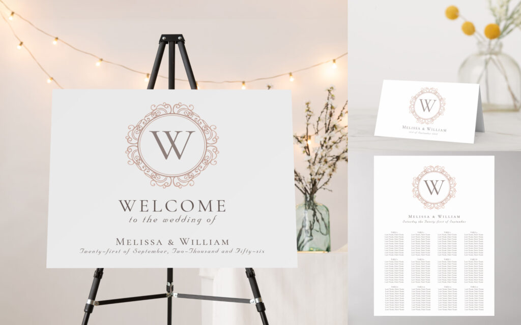 Elegant Monogram Wedding Sign Seating Chart Place Card Escort Card