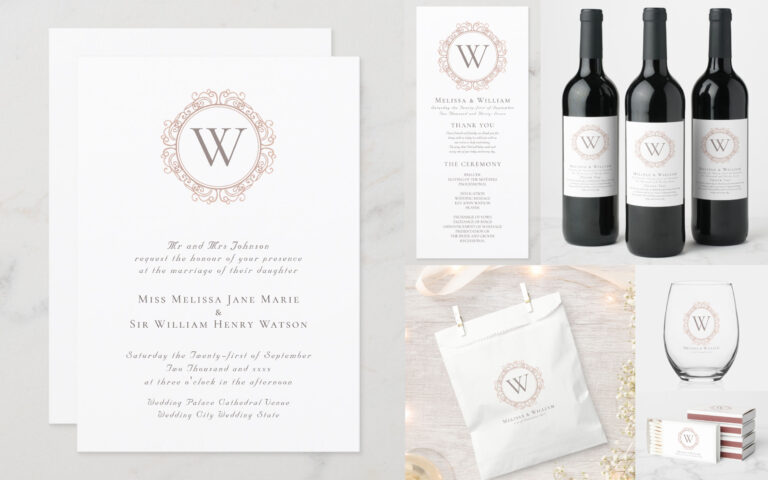 Elegant Monogram Wedding Invitation Suite