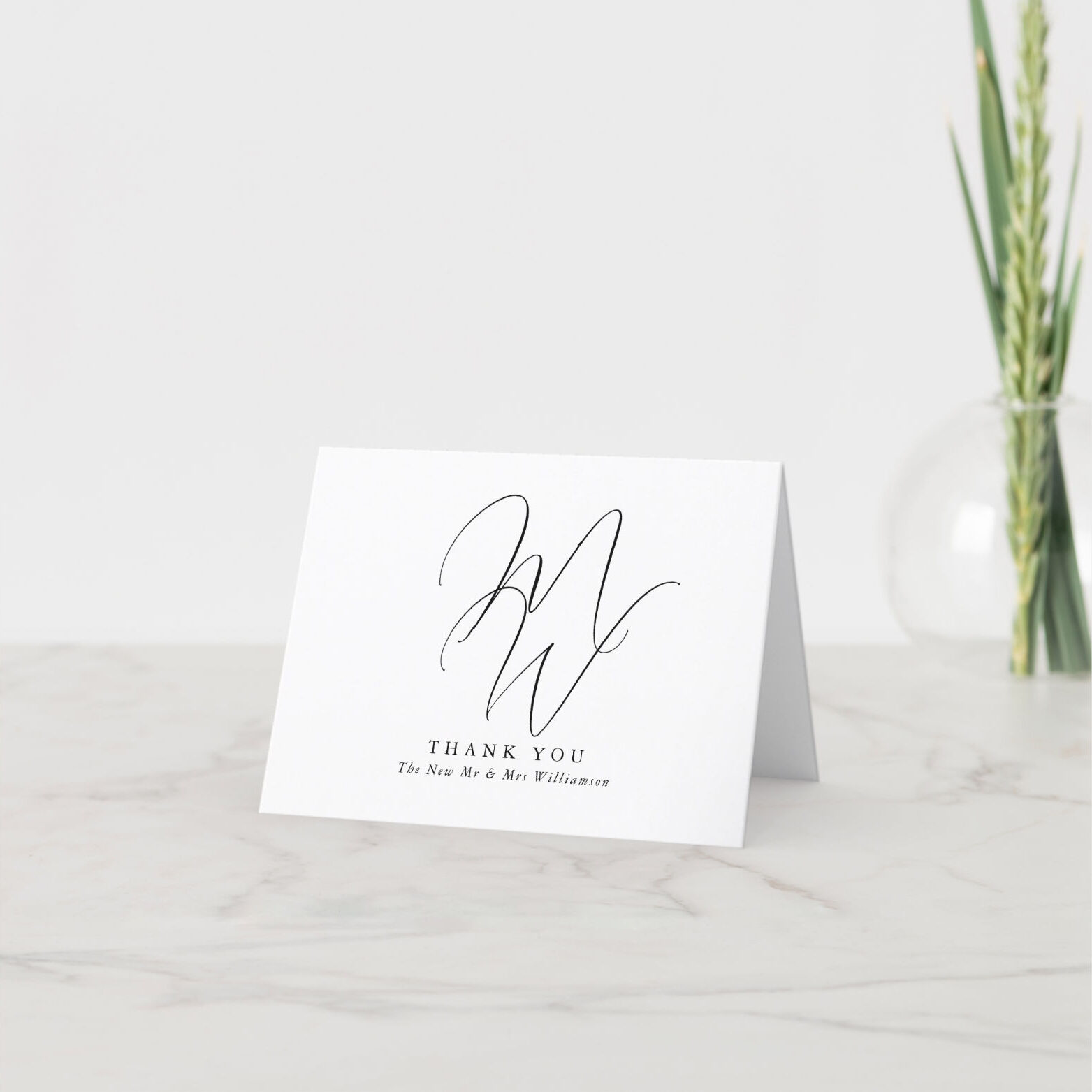 Elegant Monogram Wedding Thank You Card