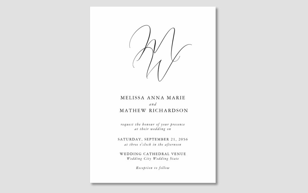 Modern Monogram Black & White Wedding Invitation