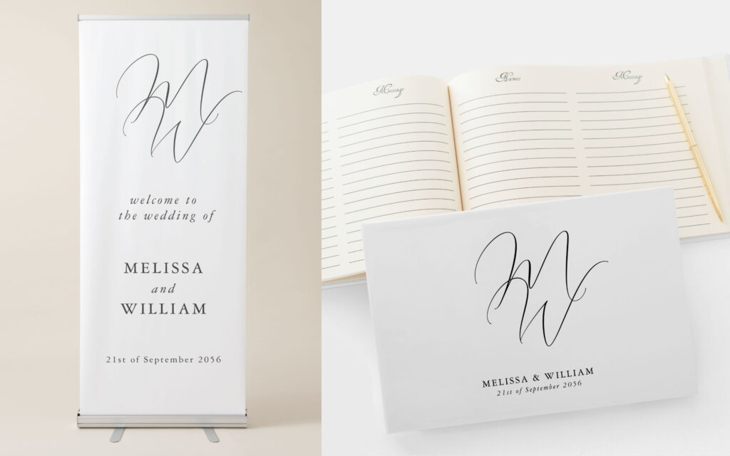 Modern Wedding Welcome Banner & Guestbook in black on White