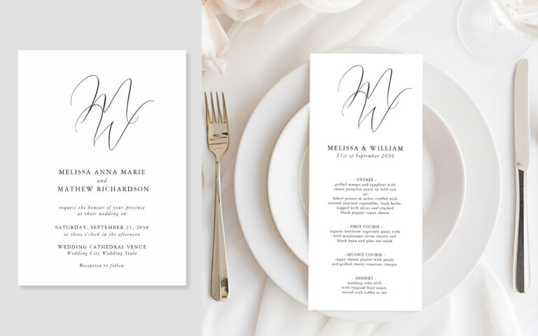 Modern Monogram Black and White Wedding Invitation Suite Collection Wedding Invitation Wedding Menu